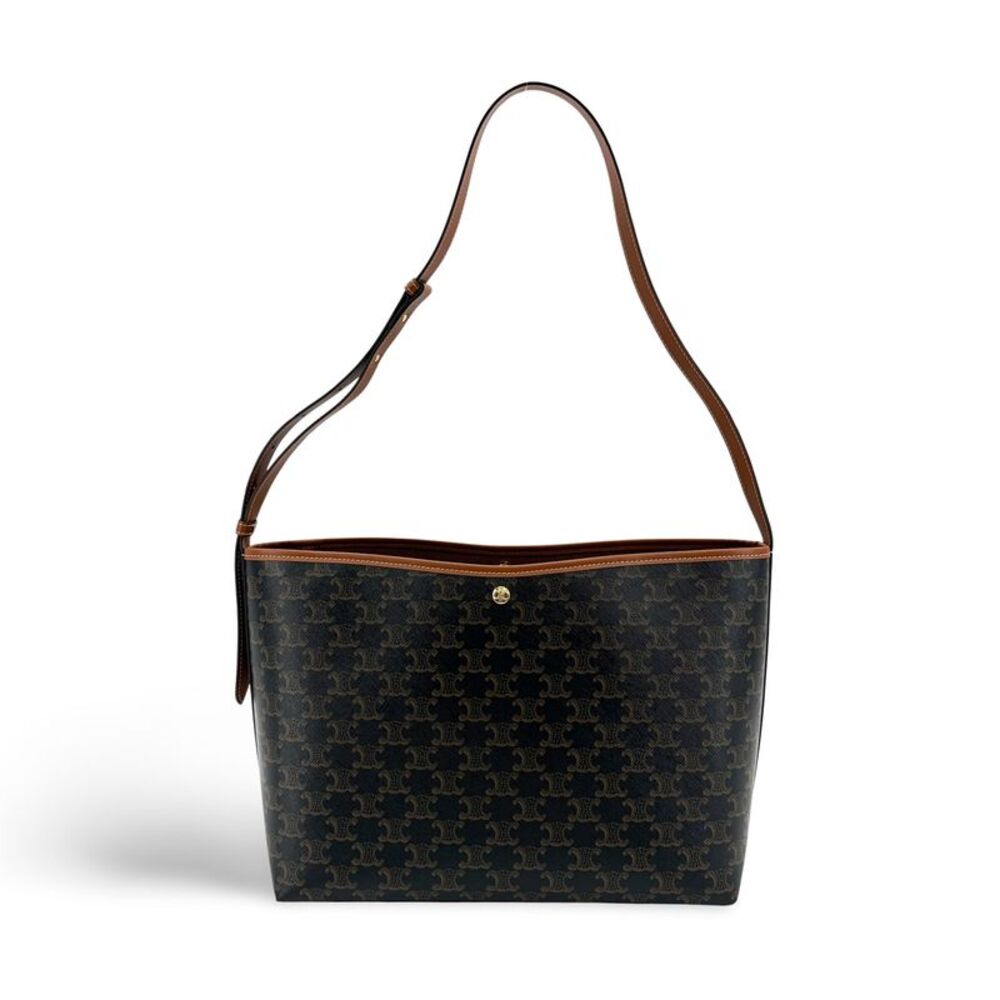 Celine Medium Bucket Bag Triomphe Canvas and Calfskin Tan